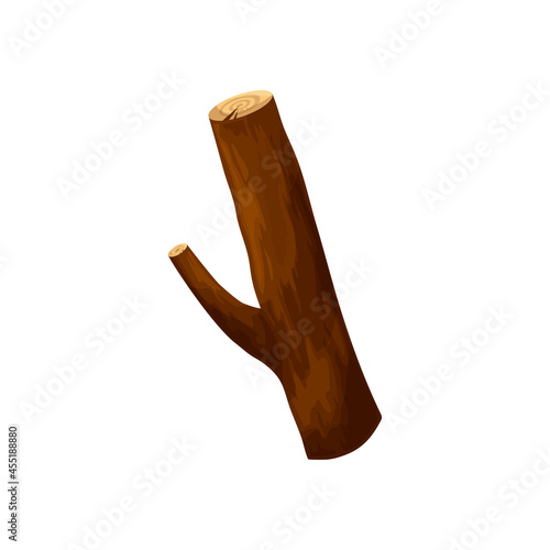 Branch of tree with limb isolated flat cartoon icon. Vector bare naked autumn branch of birch, oak or maple tree. Firewood log, wooden driftwood stump, organic bare trunk of pine or fir plant