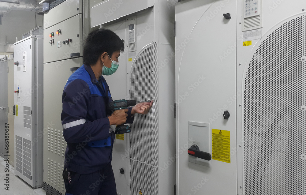 Electrician inspection electrical system and control cabinet , Lock out for electrical maintenance Electrician inspection electrical system and control cabinet , Lock out for electrical maintenance