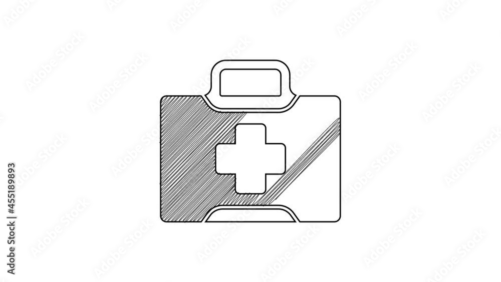 Black line First aid kit icon isolated on white background. Medical box with cross. Medical equipment for emergency. Healthcare concept. 4K Video motion graphic animation Black line First aid kit icon isolated on white background. Medical box with cross. Medical equipment for emergency. Healthcare concept. 4K Video motion graphic animation