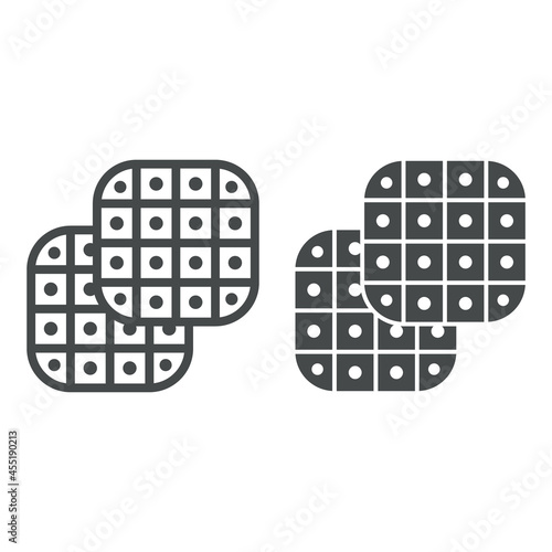 Waffles with filling line and solid icon, street food concept, stuffed soft waffle vector sign on white background, outline style icon for mobile concept and web design. Vector graphics.