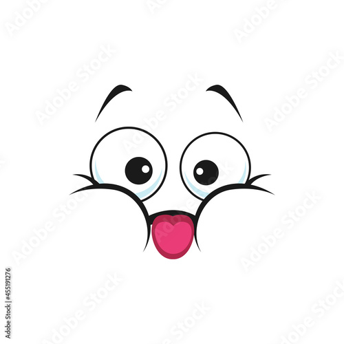 Teasing emoticon showing tongue, playful emoji with kind face expression isolated icon. Vector dangle emoji speech bubble or chatbot, kind gesture. Childish comic avatar, badger pick on emoji