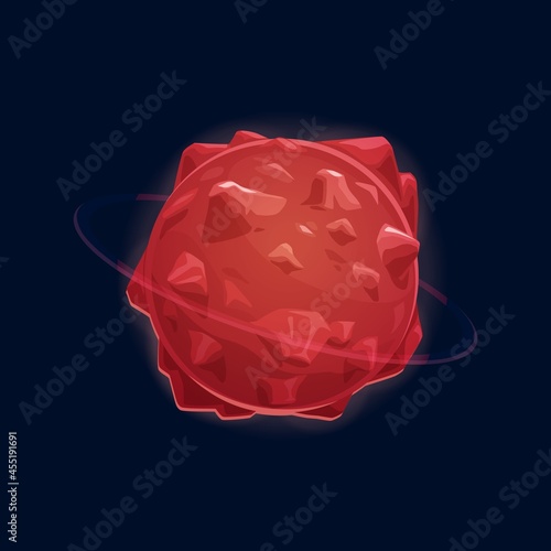 Meteor, asteroid or martians planet new world, aliens outer space galaxy cartoon icon. Vector imaginary outer space planet ui or gui game design. Fantastic mystery rock in universe, cosmic body