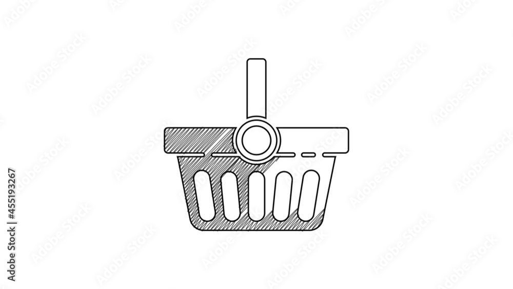 Black line Shopping basket icon isolated on white background. Online buying concept. Delivery service sign. Shopping cart symbol. 4K Video motion graphic animation Black line Shopping basket icon isolated on white background. Online buying concept. Delivery service sign. Shopping cart symbol. 4K Video motion graphic animation
