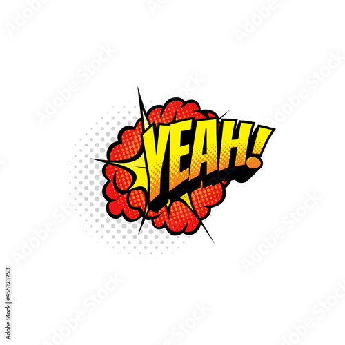 Yes or yeah comic chat retro colorful boom bang cloud, message burst explosion isolated half tone tag. Vector hello yep greeting, pop art comic style. Half tone yeah comic cloud, balloon bubble burst