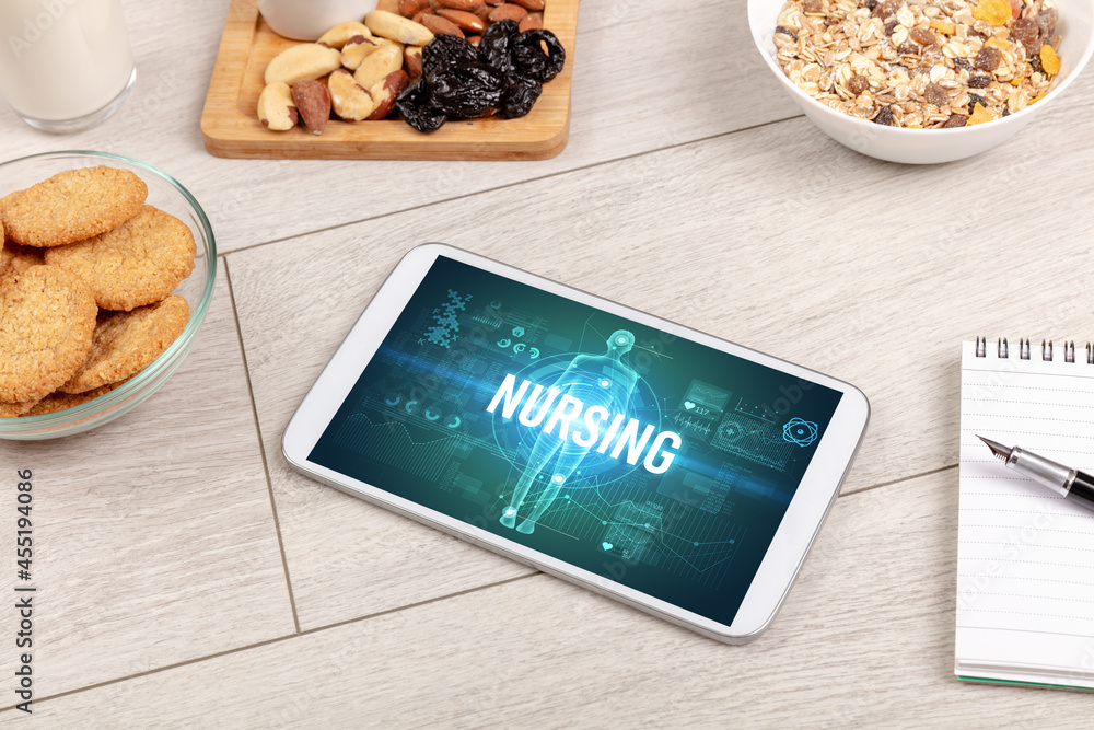 Tablet Pc with fruits, medical concept Tablet Pc with fruits, medical concept