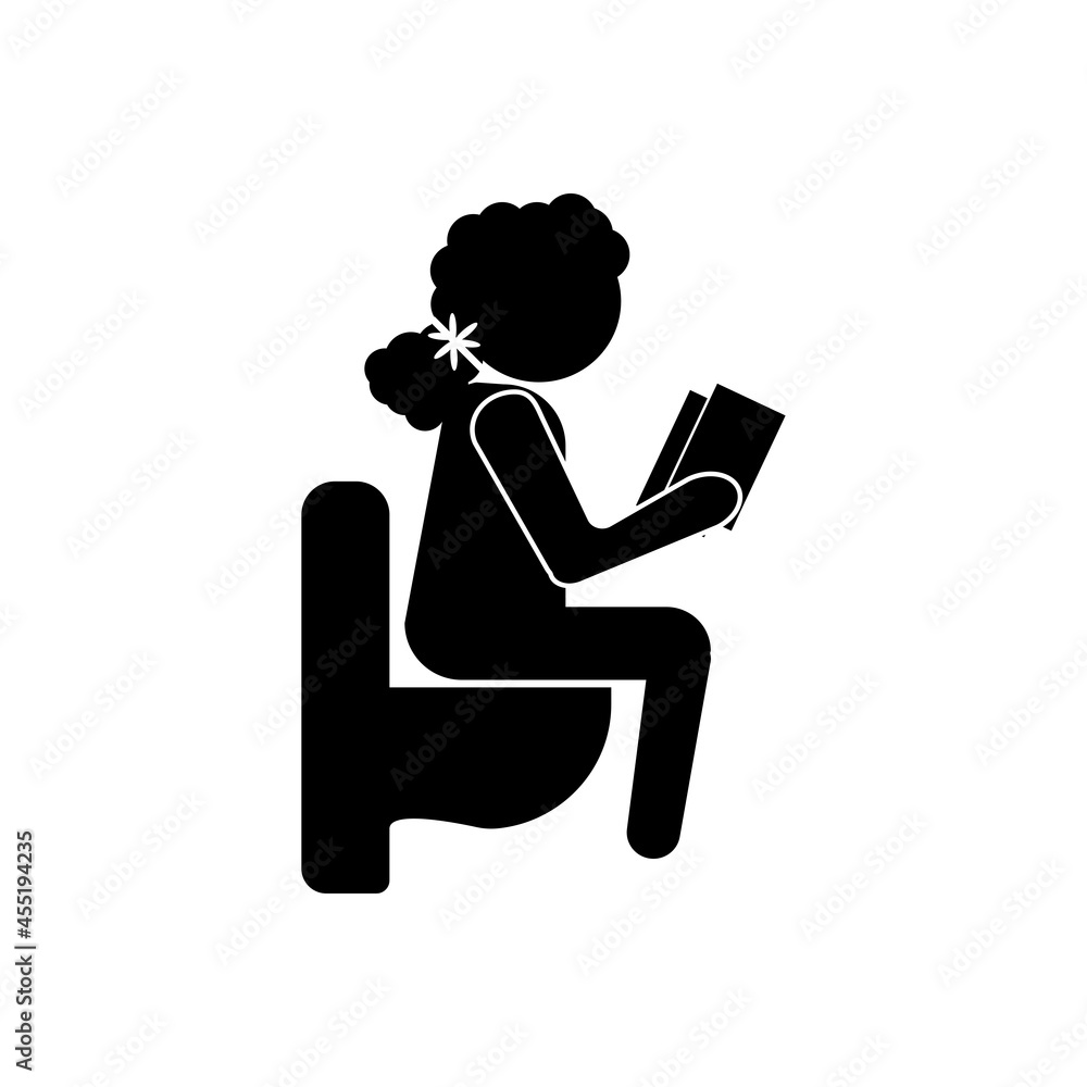 Silhouette of a woman sitting on the toilet with a book on her hands icon eps ten