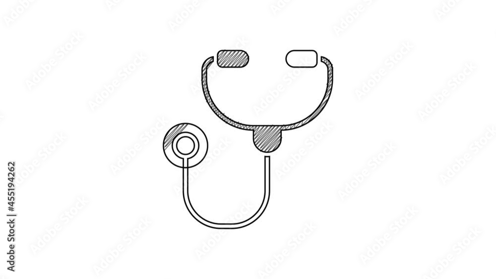 Black line Stethoscope medical instrument icon isolated on white background. 4K Video motion graphic animation Black line Stethoscope medical instrument icon isolated on white background. 4K Video motion graphic animation