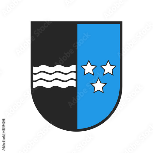 Switzerland canton coat of arms flag, Swiss Aargau state crest shield, vector sign. Schweiz kanton or Swiss canton heraldry symbol, heraldic and armorial badge with stars and waves, blue and black