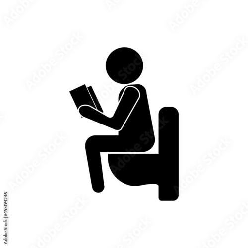 Silhouette of a man sitting on the toilet with a book on his hands icon eps ten