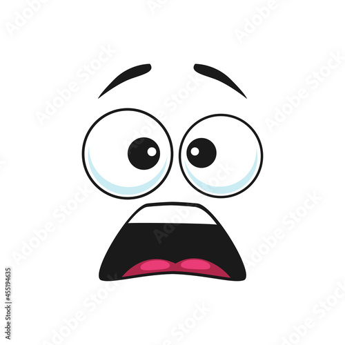 Cartoon face vector surprised funny emoji, astonished facial expression with wide open mouth and goggle eyes. Dumbfounded feelings isolated on white background