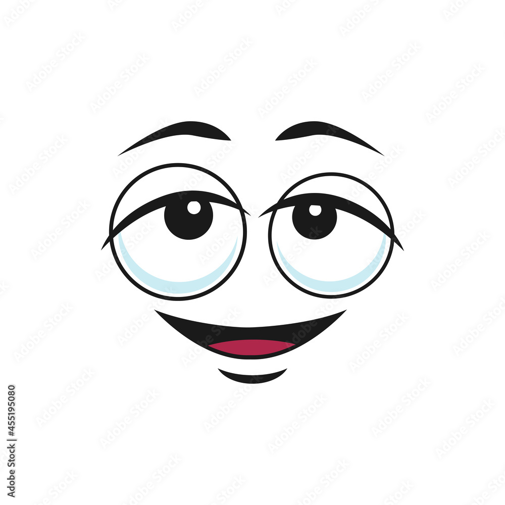 Cartoon face vector icon, funny dreaming emoji, dreamy relaxed facial expression, positive satisfied feelings, fall in love or relief isolated on white background Cartoon face vector icon, funny dreaming emoji, dreamy relaxed facial expression, positive satisfied feelings, fall in love or relief isolated on white background