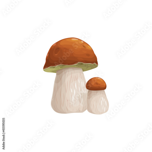 Mushroom cep vector icon, cartoon vegetable or forest editable plant with brown cap and white stipe. Autumn season symbol, botanical object isolated on white background