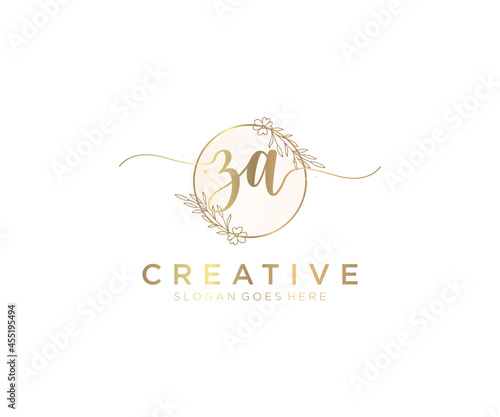 initial ZA Feminine logo beauty monogram and elegant logo design, handwriting logo of initial signature, wedding, fashion, floral and botanical with creative template. photo