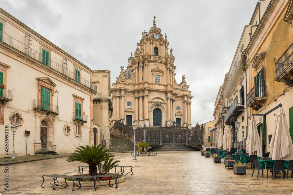 The Duomo of San Giorgio church at empty Duomo square in Ragusa, Sicily