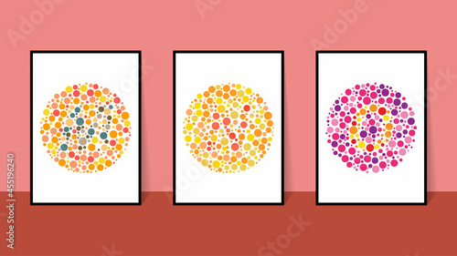 vector graphic of color blind Test. Ishihara Test daltonism color blindness disease perception test letter M, N and O blindness test set.