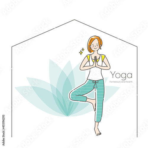 自宅でヨガをする若い女性のイラスト