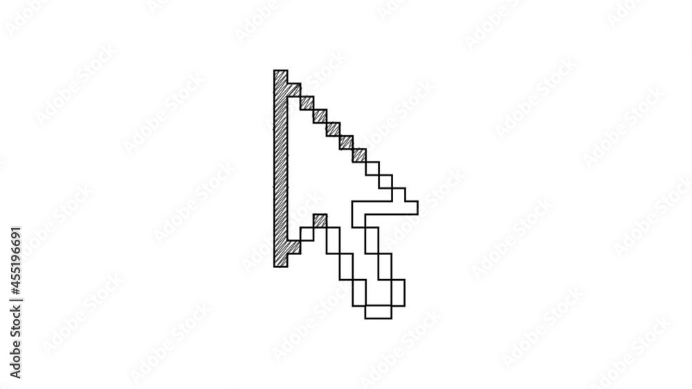 Black line Pixel arrow cursor icon isolated on white background. 4K Video motion graphic animation Black line Pixel arrow cursor icon isolated on white background. 4K Video motion graphic animation