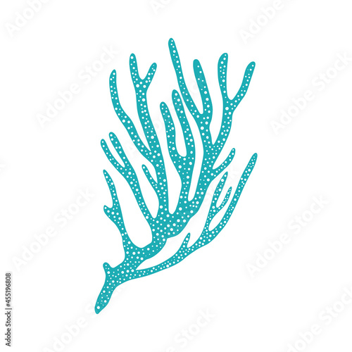 Mushroom coral with sharp edges isolated underwater plant branch. Vector leather coral grown at sea bottom, aquarium and tanks tropical seabed decoration. Blue seaweed aquatic underwater organism