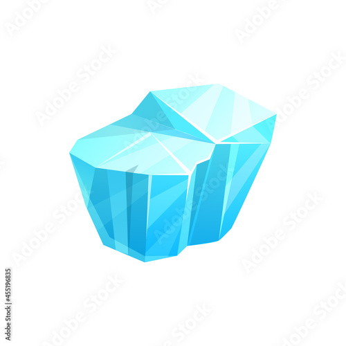 Ice crystal, iceberg cube or cold snow block, vector isolated icon. Frozen water ice or winter icicle in glacier frost and blue glass or diamond crystal