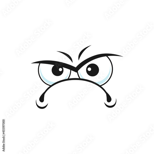 Unhappy suspicious emoji offended sorrow head isolated icon. Vector bored irritated smiley with big eyes, depressed character. Upset emoticon with sad face expression, annoyed or bored face