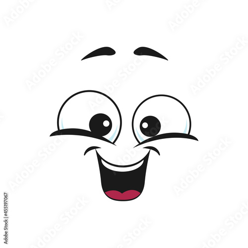 Kindhearted smiley isolated emoticon with pleased eyes. Vector face expression after compliment, funny flirting emoji with big eyes. Understanding softhearted, chatbot avatar, social network character