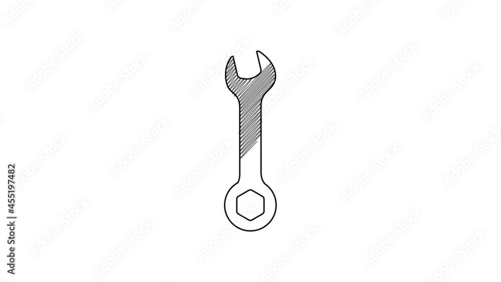 Black line Wrench icon isolated on white background. Spanner repair tool. Service tool symbol. 4K Video motion graphic animation Black line Wrench icon isolated on white background. Spanner repair tool. Service tool symbol. 4K Video motion graphic animation