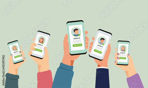 person holding smartphone and show digital vaccination, vaccine certificate