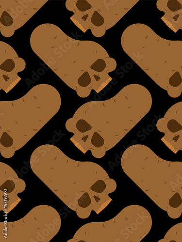 Skull Potato pattern seamless. potatoes skeleton background. Deadly scary vegetable vector texture