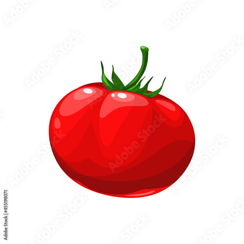 Ripe tomato natural vegetable, vector fresh plant or healthy salad food isolated on white background. Cartoon element for design, organic veggies, farm product