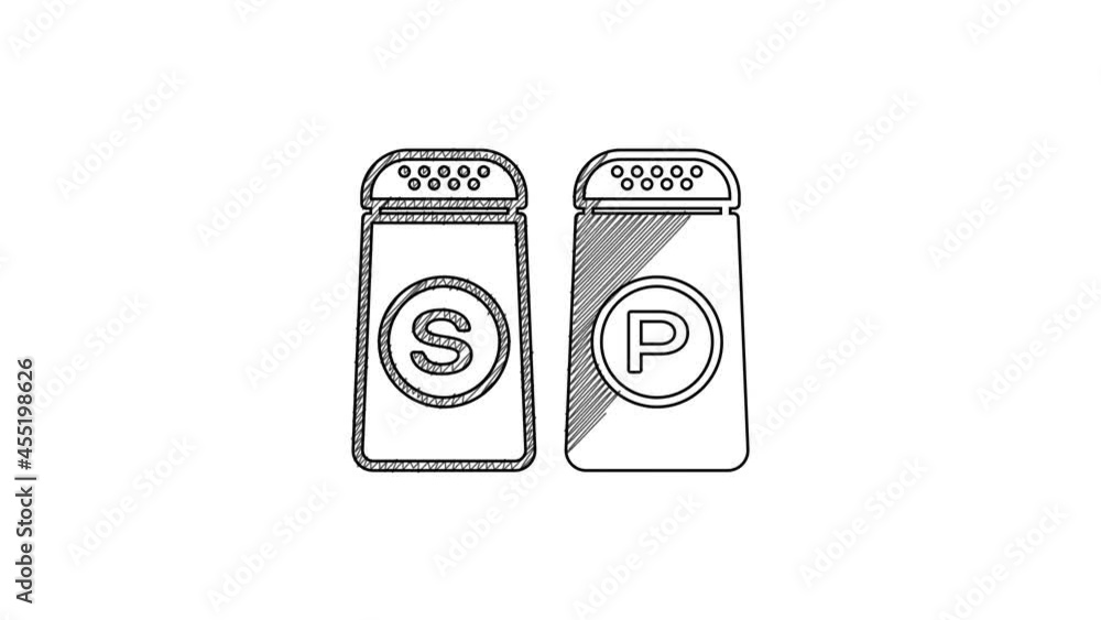 Black line Salt and pepper icon isolated on white background. Cooking spices. 4K Video motion graphic animation Black line Salt and pepper icon isolated on white background. Cooking spices. 4K Video motion graphic animation