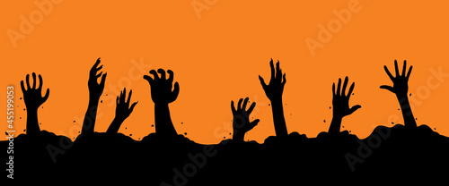 Zombie hand silhouette. Monster's hands in grave.
