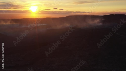 Wallpaper Mural Aerial view over Smokey Dormant volcano at sunset, Mount Fagradalsfjall
4K drone shot of smoke Rising out of Mount Fagradalsfjall crater, September 2021, Iceland 
 Torontodigital.ca
