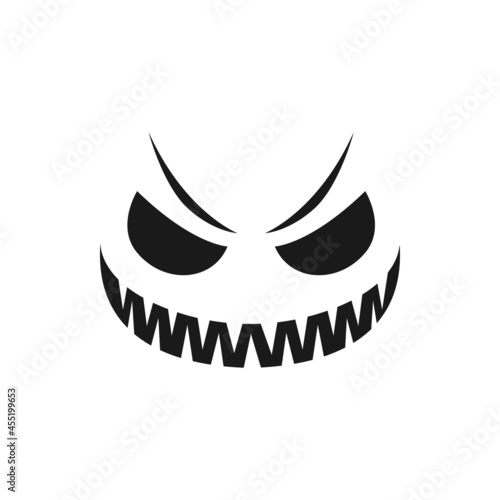 Malevolent Halloween pumpkin face vector icon. Scary evil emoji with toothy smile, creepy squinted eyes. Ghost, jack lantern isolated monochrome monster emotion
