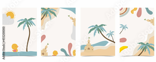 Collection of kid postcard set with sea,beach, sun.Editable vector illustration for website, invitation,postcard and sticker