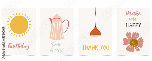 Collection of kid postcard set with sun, flower, lamp.Editable vector illustration for website, invitation,postcard and sticker