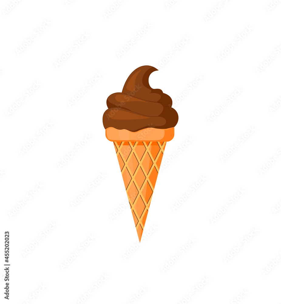 Chocolate Ice Cream Cone Illustration on White Background Chocolate Ice Cream Cone Illustration on White Background