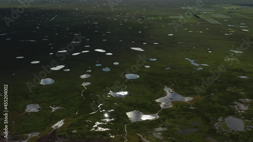 Flói Bird Reserve in Iceland aerial view
4K drone shot from Iceland, September, 2021
 photo