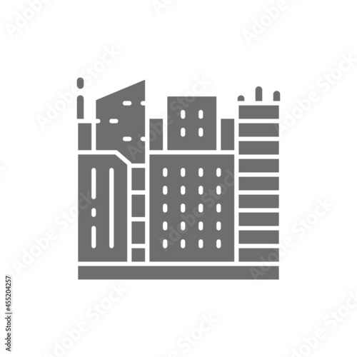 Vector big city, megapolis landscape grey icon.
