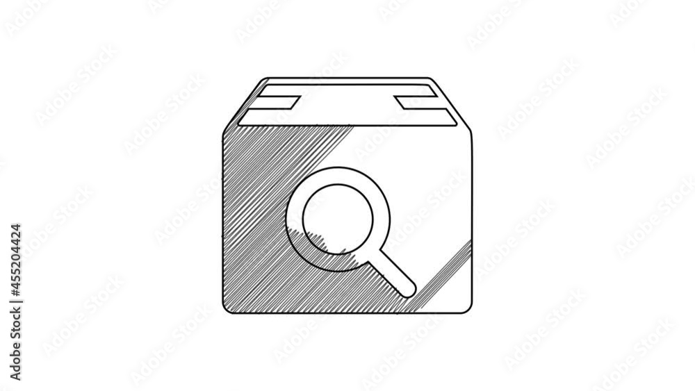 Black line Search package icon isolated on white background. Parcel tracking symbol. Magnifying glass and cardboard box. Logistic and delivery. 4K Video motion graphic animation Black line Search package icon isolated on white background. Parcel tracking symbol. Magnifying glass and cardboard box. Logistic and delivery. 4K Video motion graphic animation