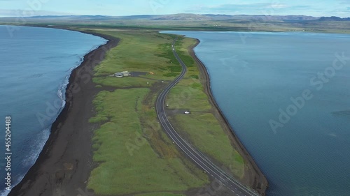 Flói Bird Reserve in Iceland aerial view
4K drone shot from Iceland, September, 2021
 photo