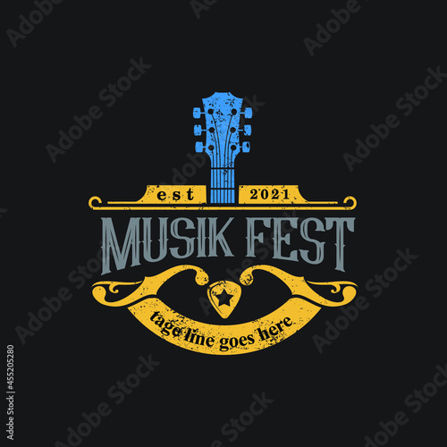 Country Guitar Music Western Vintage Retro logo exclusive design inspiration