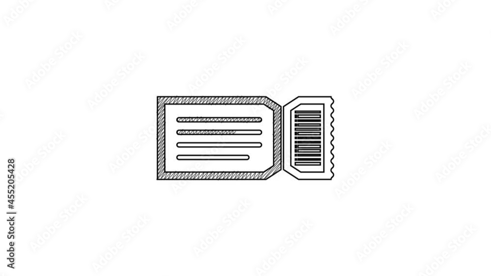 Black line Ticket icon isolated on white background. 4K Video motion graphic animation Black line Ticket icon isolated on white background. 4K Video motion graphic animation