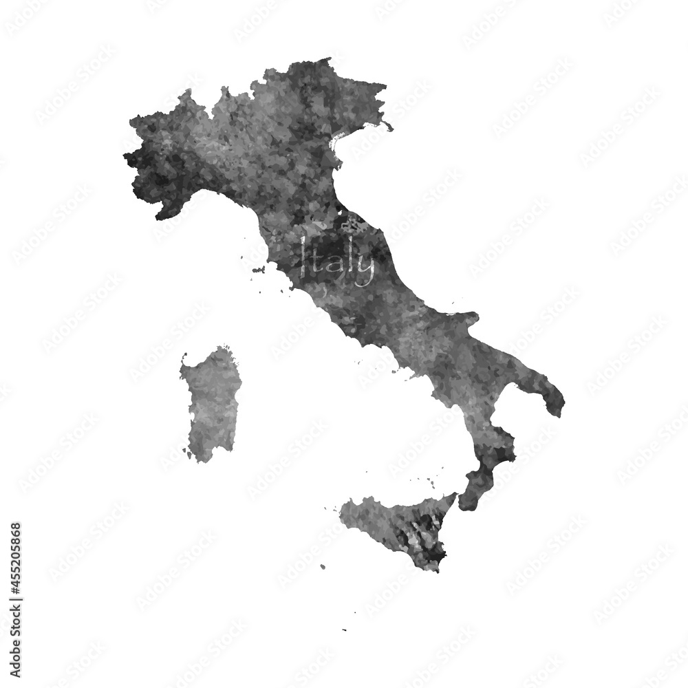 Old abstract grunge map of Italy with ancient map and letters on white background. Vector EPS 10.