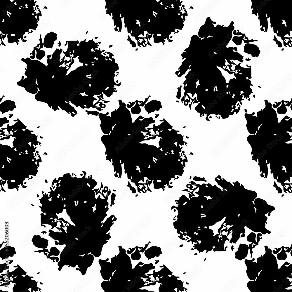 Vector Round Brush Seamless Pattern Grange Circle. Dot Spot Minimalist Geometric Design in Black Color with Dots and Spots. Modern Grung Collage Background for kids fabric
