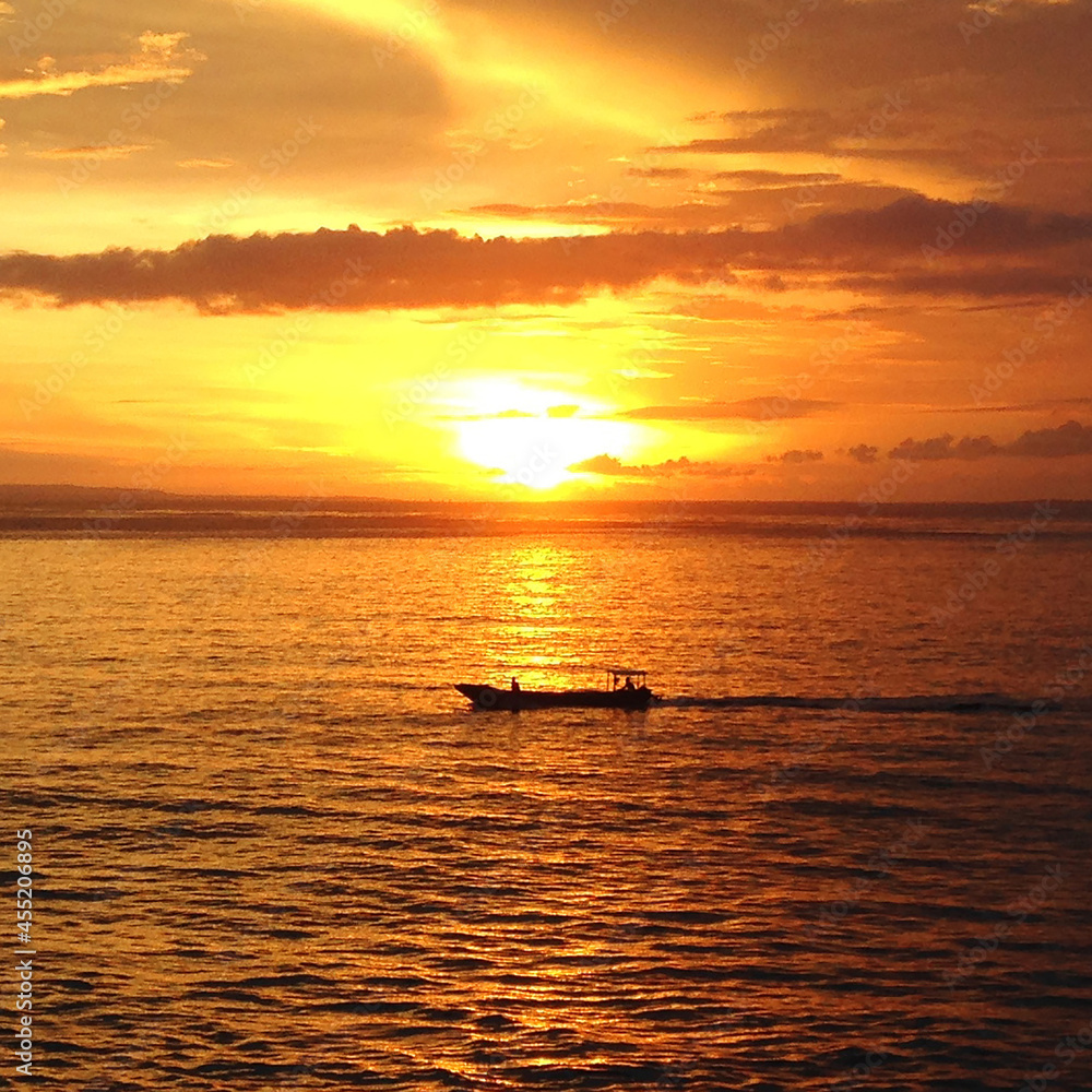 Beautiful Sunset view on the beach, at Lembongan island Bali Indonesia on high resolution image
