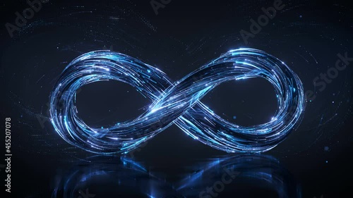 Blue infinity symbol. 3D render seamless loop animation photo