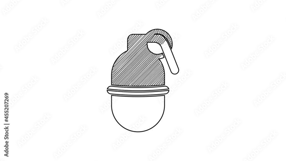 Black line Hand grenade icon isolated on white background. Bomb explosion. 4K Video motion graphic animation Black line Hand grenade icon isolated on white background. Bomb explosion. 4K Video motion graphic animation