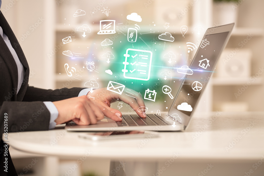 Businessman working on laptop with new business concept Businessman working on laptop with new business concept