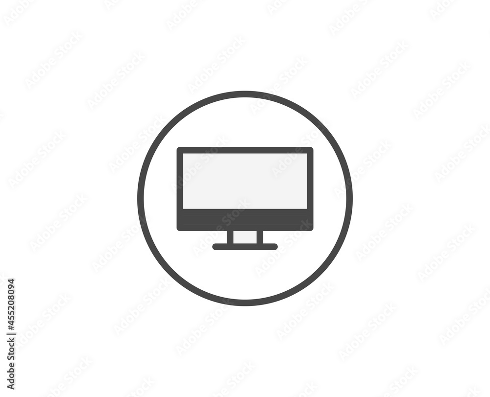 Line Computer icon isolated on white background. Outline symbol for website design, mobile application, ui. Electronics pictogram. Vector illustration, editorial stroсk. 