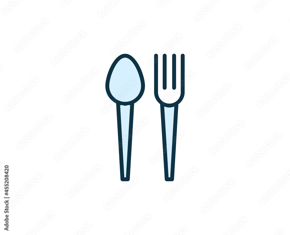 Fork and spoon line icon. High quality outline symbol for web design or mobile app. Thin line sign for design logo. Color outline pictogram on white background Fork and spoon line icon. High quality outline symbol for web design or mobile app. Thin line sign for design logo. Color outline pictogram on white background